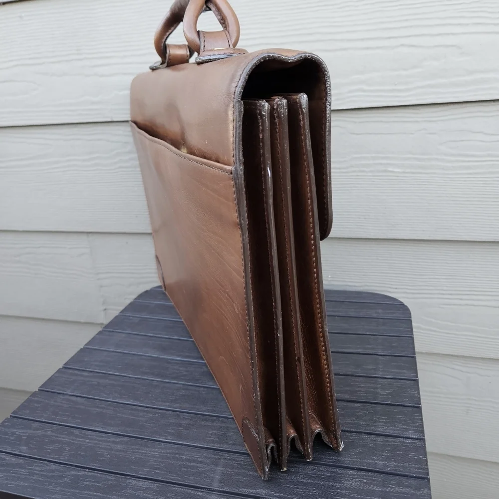 Vintage Heavy Leather COLE HAAN Executive CEO Lawyer Briefcase Brown Bag ITALY
